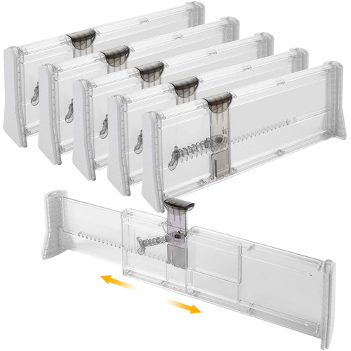 YAYODS 6 Pack Drawer Divider for Clothes, Adjustable Drawer Dividers 4" Tall Expandable Drawer Dividers Organizer from 11-17", Drawer Separators for Kitchen Dresser Bathroom Bedroom Drawer (Clear)