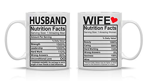 Husband and Wife Nutrition Facts Couples Funny Coffee Mug Set 11oz - Perfect Wedding Gift For Bride and Groom - His and Hers Anniversary Present Husband and Wife - Engagement Gifts - Crazy Bros Mugs