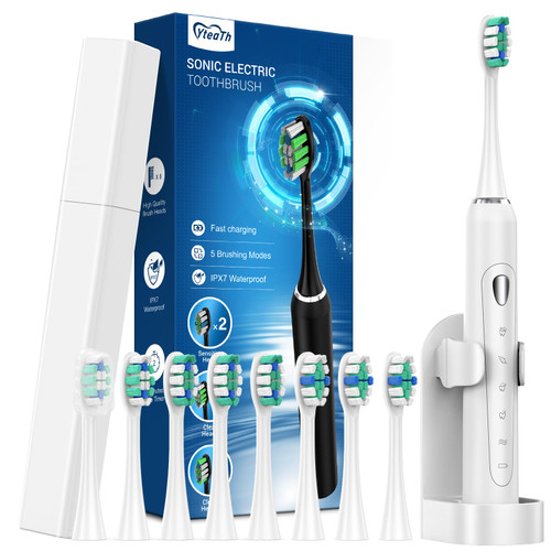 Sonic Electric Toothbrush for Adults and Kids with 8 Brush Heads, One Charge for 60 Days, 5 Modes with 2 Minutes Built in Smart Timer, Electric Toothbrushes Sonic Electric Toothbrush for Adults and Kids with 8 Brush Heads, One Charge for 60 Days, 5 Modes with 2 Minutes Built in Smart Timer, Electric Toothbrushes