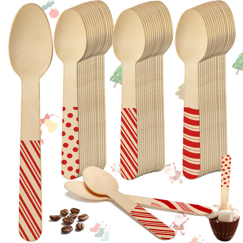 Sliner 300 Pcs Christmas Wooden Spoons for Hot Chocolate Disposable Hot Cocoa Spoons Merry Christmas Candy Cane Design Tasting Spoons for Cake Cocoa Coffee Ice Cream(Trendy) Sliner 300 Pcs Christmas Wooden Spoons for Hot Chocolate Disposable Hot Cocoa Spoons Merry Christmas Candy Cane Design Tasting Spoons for Cake Cocoa Coffee Ice Cream(Trendy)