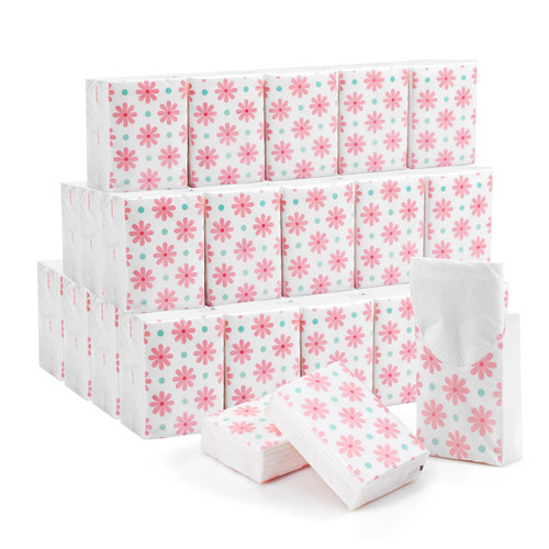 Ruksifg 100 Pack Pocket Tissues Travel Packs Bulk Individual Small Tissue Packs 4-Ply Sheets,7 Sheets Per Pack Tissues Travel Size(Flower)