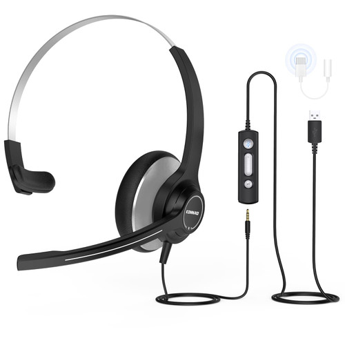 KONNAO USB Headset with Microphone, 3.5mm/Type C Wired Computer Headset with Noise Cancelling Microphone, Stereo Headphones with MIC, in Line Controls, Work Headset for Skype Zoom Laptop KONNAO USB Headset with Microphone, 3.5mm/Type C Wired Computer Headset with Noise Cancelling Microphone, Stereo Headphones with MIC, in Line Controls, Work Headset for Skype Zoom Laptop