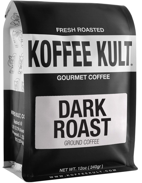 Koffee Kult Dark Roast Ground Coffee - Small Batch Gourmet Aromatic Artisan Blend 100% Arabica Coffee Organically Sourced (Ground, 12oz) Koffee Kult Dark Roast Ground Coffee - Small Batch Gourmet Aromatic Artisan Blend 100% Arabica Coffee Organically Sourced (Ground, 12oz)