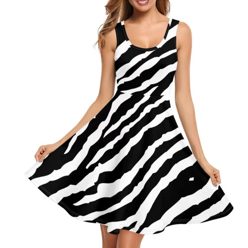 GLENLCWE Zebra Strips Women's Summer Casual T-Shirt Dress Sleeveless Maxi Long Beach Dress Flowy Tank Dresses