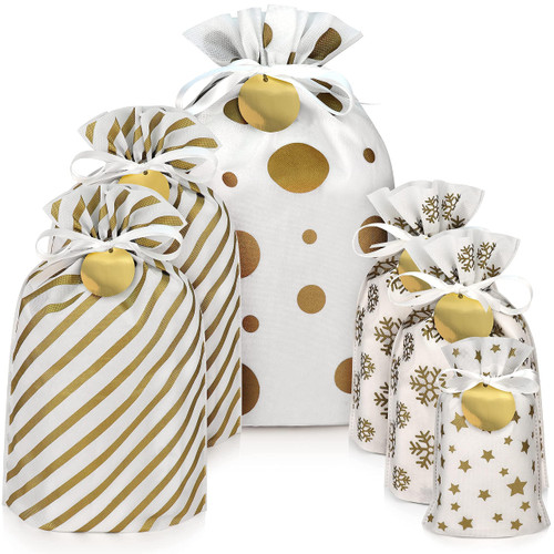 Fabric Gift Bags for Christmas Presents - 6 Pcs Christmas Bags with Drawstring, Large Christmas Gift Bags for Presents, Christmas Gift Wrap Reusable Christmas Bags for Gifts (Gold, Assorted Sizes) Fabric Gift Bags for Christmas Presents - 6 Pcs Christmas Bags with Drawstring, Large Christmas Gift Bags for Presents, Christmas Gift Wrap Reusable Christmas Bags for Gifts (Gold, Assorted Sizes)