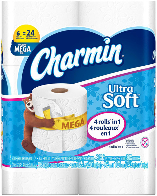 Charmin Ultra Soft Toilet Paper, Bath Tissue, Mega Roll, 6 Count