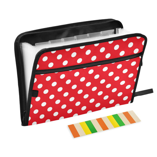 ALAZA Expanding Organizer File Folder, White Red Polka Dots Expandable Filing Folder Waterproof Surface with Lanyard(226ya7b)