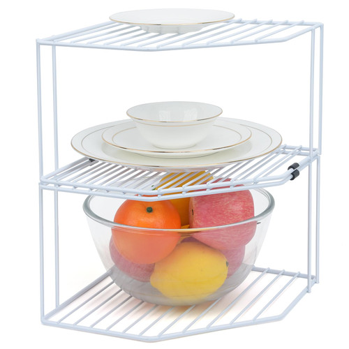 AKAZA 2Pcs 2-Tier Corner Shelf Counter and Cabinet Organizer - Cabinet Storage Shelf Rack, Shelves?Kitchen Counter and Cabinet Shelf, Storage Rack Organizer for Kitchen(White)