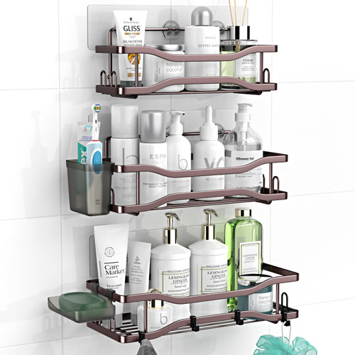 Aitatty Shower Caddy Bathroom Organizer Shelf: Self Adhesive Shower Rack with Soap Shampoo Holder - Rustproof Stainless Bath Caddy for Inside shower (Bronze)