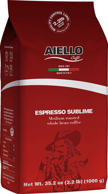 Aiello Caffe Italian Espresso Coffee Beans 2.2 LB Bag, Medium Whole Bean Coffee Freshly Roasted and Blended in Southern Italy