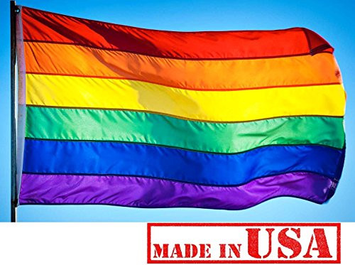 US Flag Factory 2x3 FT Rainbow Flag (Sewn Stripes) Outdoor SolarMax Nylon - Gay Pride Lesbian LGBT - Premium Quality - Made in America