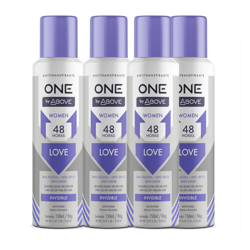 ABOVE 48 Hours One Antiperspirant Deodorant, Love, 4 Pc - Dry Spray Deodorant for Women - Antiperspirant Spray - No Stain - Cruelty-Free