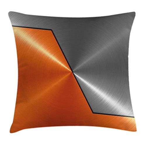Ambesonne Orange and Grey Throw Pillow Cushion Cover, 3D Style Machinery Structure Image Detailed Modern Contrasting Colors, Decorative Square Accent Pillow Case, 16 X 16 Inches, Orange Gray