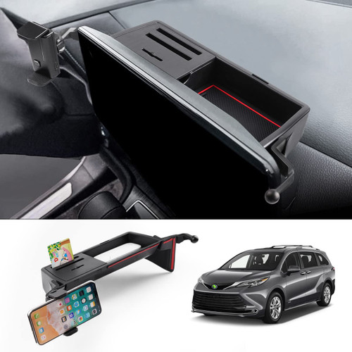 FIILINES Compatible with Dashboard Center Console Organizer 2021 2022 2023 2024 Toyota Sienna Dash Storage Tray Sienna Accessories with Phone Holder
