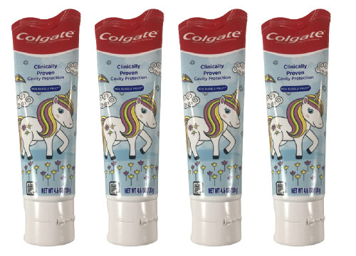 Colgate Unicorn Anticavity Kids Toothpaste with Fluoride for Ages 2+, ADA-Accepted, Bubble Fruit Flavor - 4.6 Ounces (4 Pack) Colgate Unicorn Anticavity Kids Toothpaste with Fluoride for Ages 2+, ADA-Accepted, Bubble Fruit Flavor - 4.6 Ounces (4 Pack)