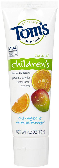 TOM'S OF MAINE NATURAL ANTICAVITY FLUORIDE TOOTHPASTE OUTRAGEOUS ORANGE-MANGO 4.2 Oz (2 PACK)