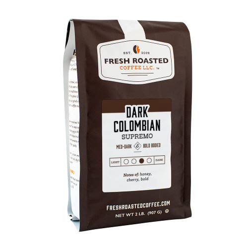 Fresh Roasted Coffee,100% Dark Colombian Supremo, 2 lb (32 oz), Med-Dark Roast, Kosher, Ground Fresh Roasted Coffee,100% Dark Colombian Supremo, 2 lb (32 oz), Med-Dark Roast, Kosher, Ground
