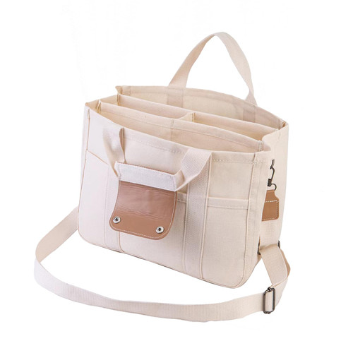 Women's Canvas Tote Bag with Pockets Large Capacity Crossbody Shoulder Bag Multi-pocket Handbags Practical Mommy bag (white)