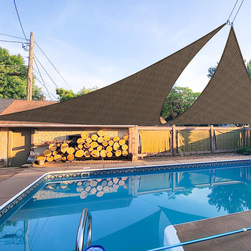 E&K Sunrise 13' x 13' x 13' Sun Shade Sail Triangle Canopy Shade Cover UV Block for Pergola Patio Backyard Garden Outdoor (Brown)