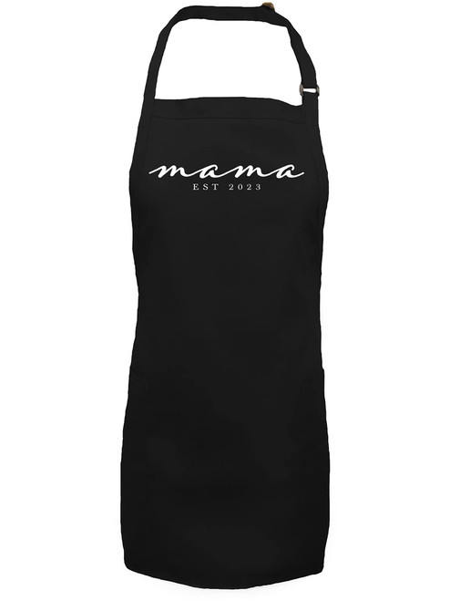 zerogravitee Mama Est 2023 Apron with 2 patch pockets in Black - One Size