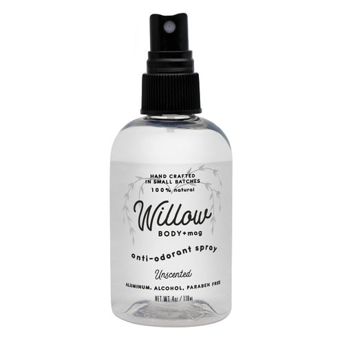 Willow Hygiene, Willow Body, Unscented, Natural deodorant, aluminum free, alcohol free, Magnesium, Deodorant substitute, 4 oz. spray