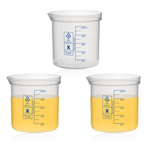 ULAB Scientific Stackable Graduated Plastic Beakers, 3pcs of 1000ml(33.8oz), with Easy-to-Read Printings in Blue, UBP1016