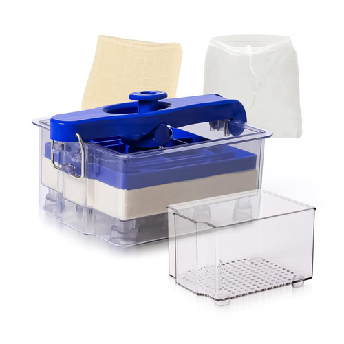 Tofu Press-2 in 1 Big Tofu Maker for Firm or Extra Firm Tofu,Big Tofu Press Dishwasher Safe with 2 Sizes Mold,Cheese Cloth & Bag,Tofu Press Box Remove Extra Water in 20mins,Tofu Presser Blue