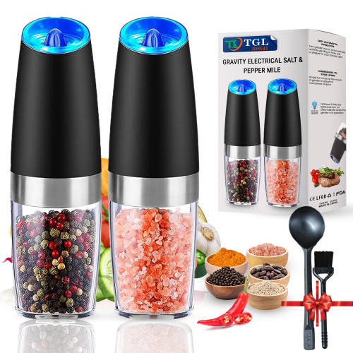 TGLS Electric Salt and Pepper Grinder Set - Electric Salt Grinder with Adjustable Coarseness automatic pepper grinder - pepper grinder mill electric - Blue LED Light salt and pepper shakers (2Packs)