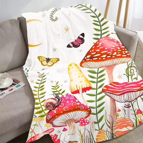 Sovcfoe Mushroom Blanket - Soft Mushroom Throw Blanket,Mushroom Gifts for Women,Teens,Baby,Cute Mushroom Bedding Stuff,Mushroom Home Decor,60" x 50" Mushroom Blanket Throw,Vintage