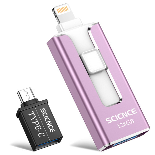 SCICNCE 128GB Photo Stick for iPhone Flash Drive, USB Memory Stick Thumb Drive External Storage Compatible with iPhone iPad Android Computer (Light Purple)
