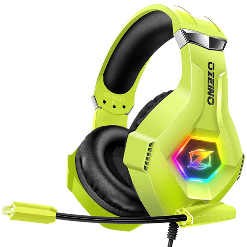 Ozeino [2024 New] Gaming Headset, Gaming Headphones with Noise Cancelling Mic Memory Earmuffs RGB Light for PC, PS4, PS5, Xbox Headset Phone, Switch, Mac -Yellow