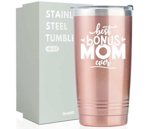 Onebttl Bonus Mom Gifts from Daughter, Son, Step Mom Gift for Birthday, Mother's Day, Christmas, 20oz Tumbler with Lid for Stepmom - Best Bonus Mom Ever