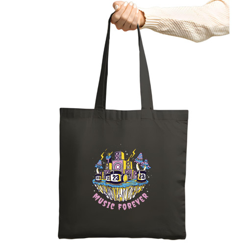 Music Themed Gift for Music Lovers Speakers and Mushrooms Illustration Quote Navy Black Multicolor Canvas Tote Bag