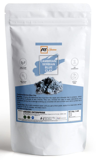 mGanna 100% Natural Cambrian/Serbian Blue Clay for Facial Masks, Creams, Body Wraps, Soft Peels and Scrubs, Skin Tightening, and Soap Making 2 LBS / 908 GMS mGanna 100% Natural Cambrian/Serbian Blue Clay for Facial Masks, Creams, Body Wraps, Soft Peels and Scrubs, Skin Tightening, and Soap Making 2 LBS / 908 GMS