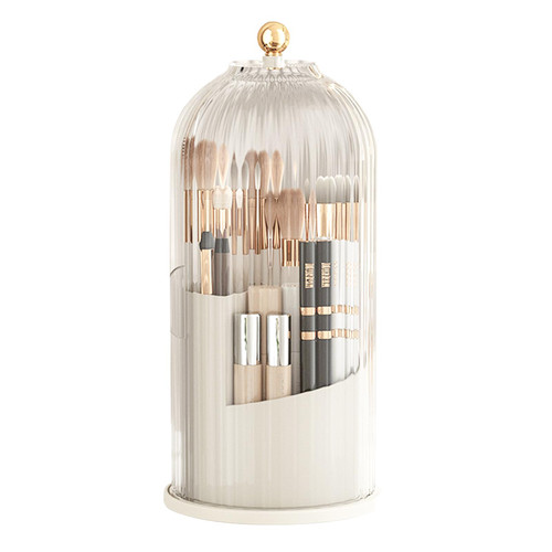 Longzhuo 360 Rotating Makeup Organizer,Makeup Brush Holder Organizer with Lid,Clear Dustproof Makeup Organizers and Storage Cup for Vanity Desktop Bathroom Countertop