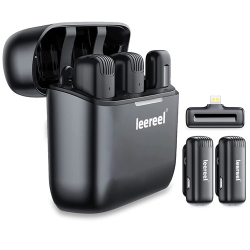 Leereel 2 Pack Wireless Lavalier Microphones for iPhone iPad, Plug-Play Lapel Mics with Charging Case for Video Recording, Tiktok, Live Stream, Vlog - Noise Reduction, No APP & Bluetooth Needed