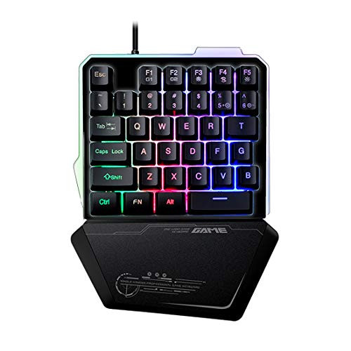 One Handed Gaming Keyboard, LED Backlit Wired Single-Handed Game keypad, Portable Mini Gaming Keyboard