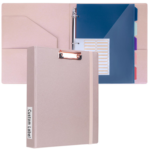 HAUTOCO 3 Ring Binder 1 inch with Clipboard for Letter Size 11x8.5" Paper, Flexible Clipboard Binder with Storage, 5 Dividers Folders with 10 Pockets, PU Leather Binder for Office School, Coupled-Pink