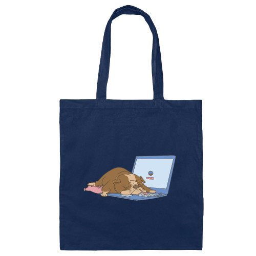 Funny Bulldog Gift for Laptop Users for Animal Lovers Navy Black Multicolor Canvas Tote Bag