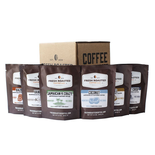Fresh Roasted Coffee, Flavored Sampler, Whole Bean, 2.5 Ounce (Pack of 6)