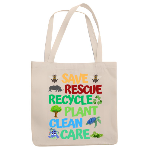 Earth Day Gift For Saviours of Bees Animals Recycling Plastics Natural White Multicolor Canvas Tote Bag
