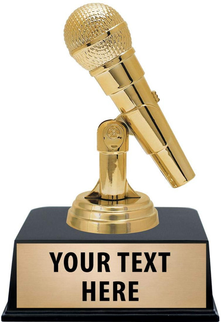 Crown Awards Microphone Trophies with Custom Engraving, 5.5" Personalized Gold Microphone Trophy On Black Base 1 Pack