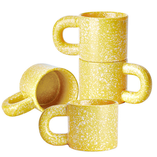 CREATIVELAND Yellow Ceramic Coffee Mugs Set of 4,Stoneware 10 oz Coffee Cups Ceramic Handmade Coffee Cups with Handle for Latte,Cappuccino,Hot chocolate,Milk Mugs Set