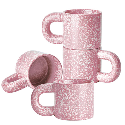 CREATIVELAND Pink Ceramic Coffee Mugs Set of 4,Stoneware 10 oz Coffee Cups Ceramic Handmade Coffee Cups with Handle for Latte,Cappuccino,Hot chocolate,Milk Mugs Set