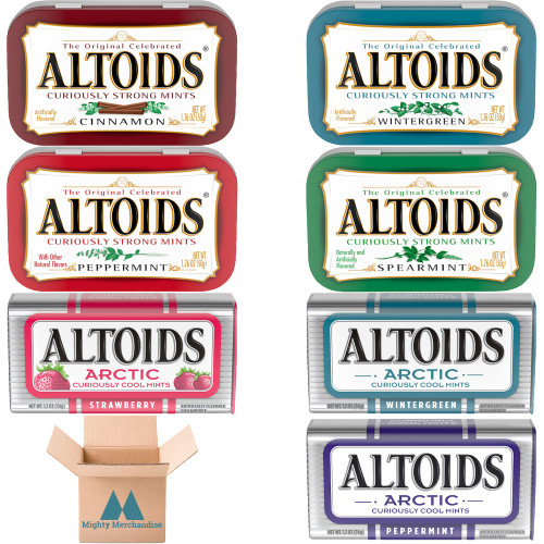 Altoids Curiously Strong Mints All Flavor Variety Pack - 7 Pack - Peppermint, Wintergreen, Spearmint, Cinnamon, Arctic Strawberry, Arctic Peppermint, Arctic Wintergreen - Packed in Mighty Merchandise Box
