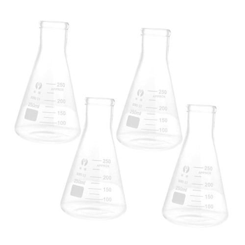 GLEAVI 4pcs Erlenmeyer Flask Glass Flask Borosilicate Glass Conical Flask Chemistry Experiment Conical Flask