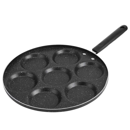 REUIQU Egg Pan Omelette Pan, 7 Holes Nonstick Egg Frying Pan Pancake with handle Frying Pan Non Stick Fried Eggs Cooking Pan Burger Mold Household Kitchen Cookware