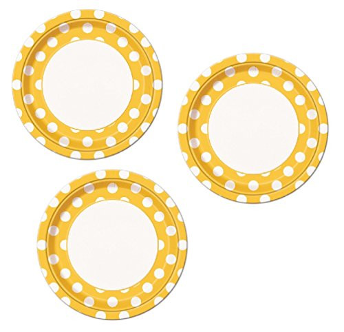 Esave Yellow Polka Dot Party Lunch or Dinner Plates - 24 Plates