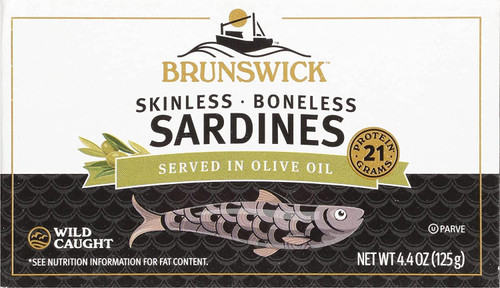 Brunswick Wild Caught Skinless and Boneless Sardines, Served in Olive Oil, 4.4 Ounce