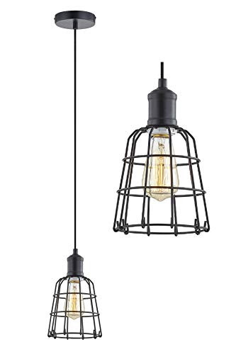 LeeZM Black Cage Pendant Light Industrial Hanging Light Fixture Mini Ceiling Light Hanging Lamp Vintage Pendant Lighting for Kitchen Island, Living Room, Bedroom Retro Style with Adjustable Cord
